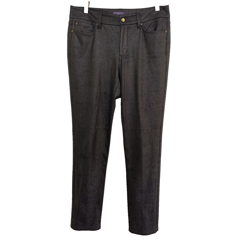NYDJ Ami Skinny Legging Black Metallic Faux‎ Leather Pants Size 6 MHLI92T